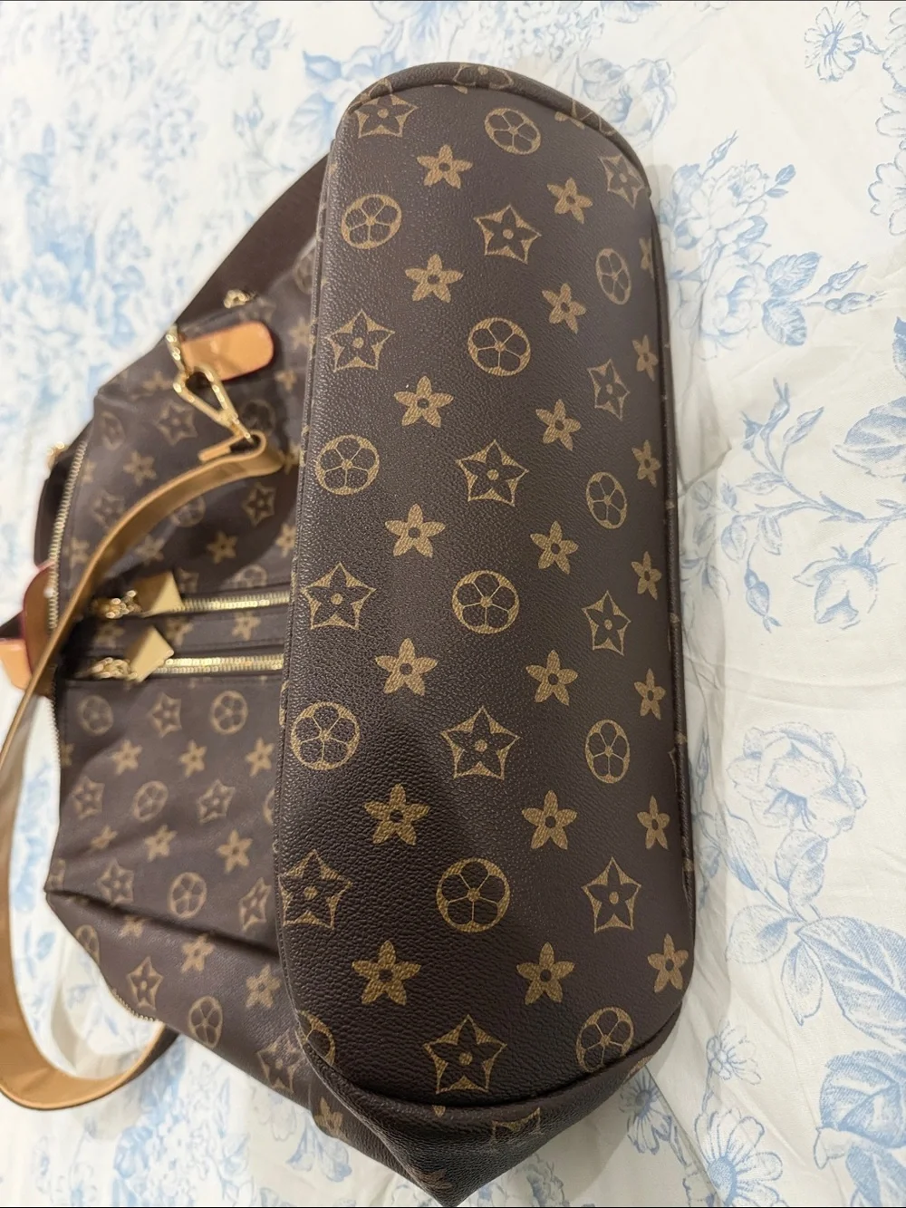 Monogram-Style Brown Backpack with Tan Accents with matching pouch wallet